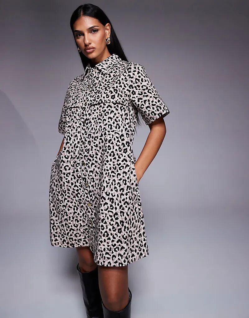 

Джинсовое мини-платье Harley с леопардовым принтом от Barbour International бежевого цвета