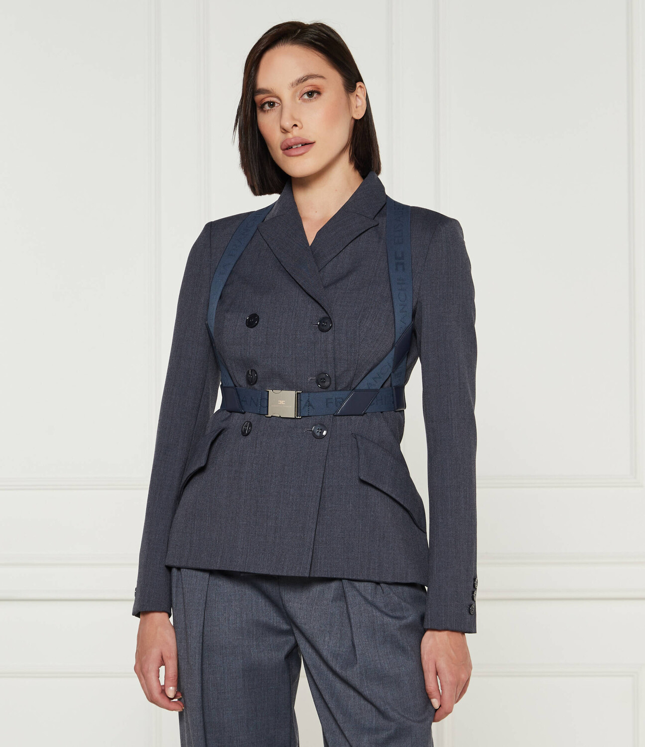 

Блейзер Elisabetta Franchi Slim Fit, темно-синий