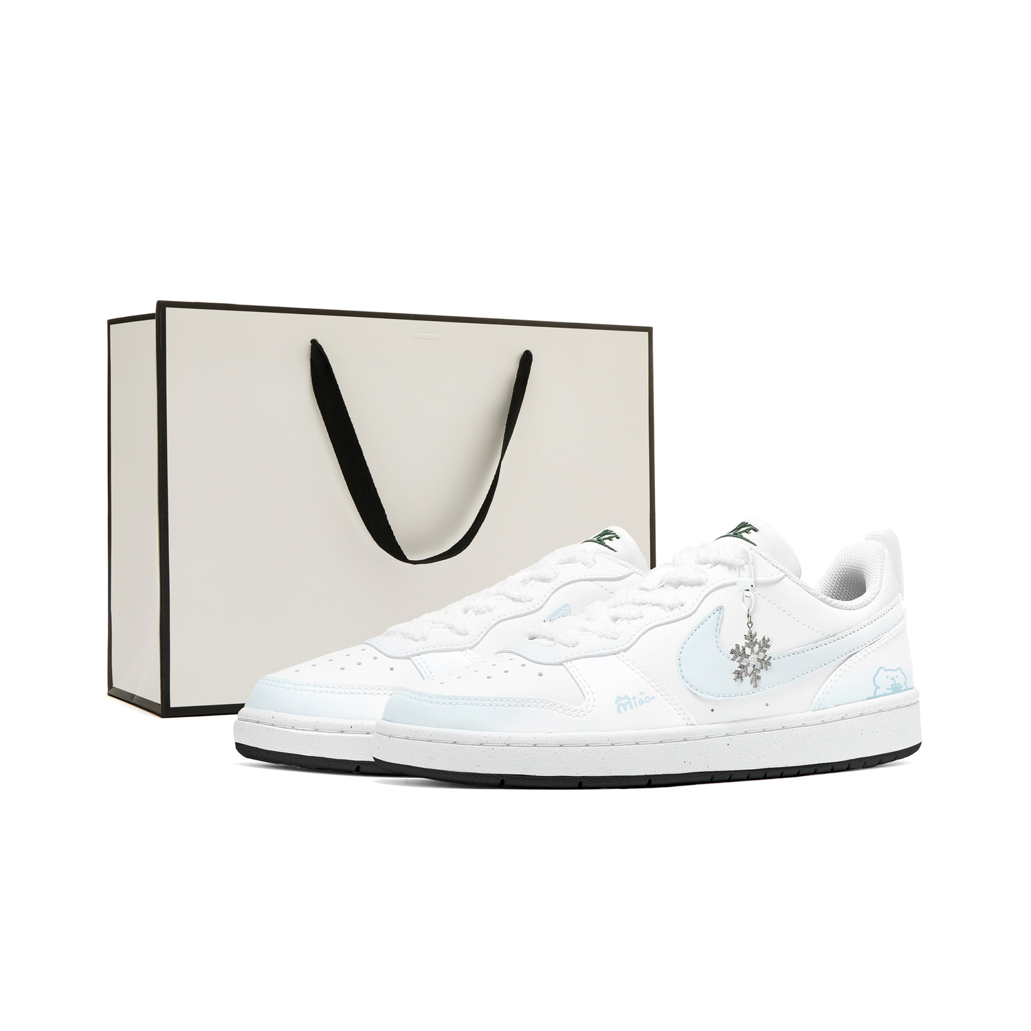 Nike Кроссовки для скейтбординга Court Borough устойчивые к истиранию низкие детские сине-белые подростковые — фото 3