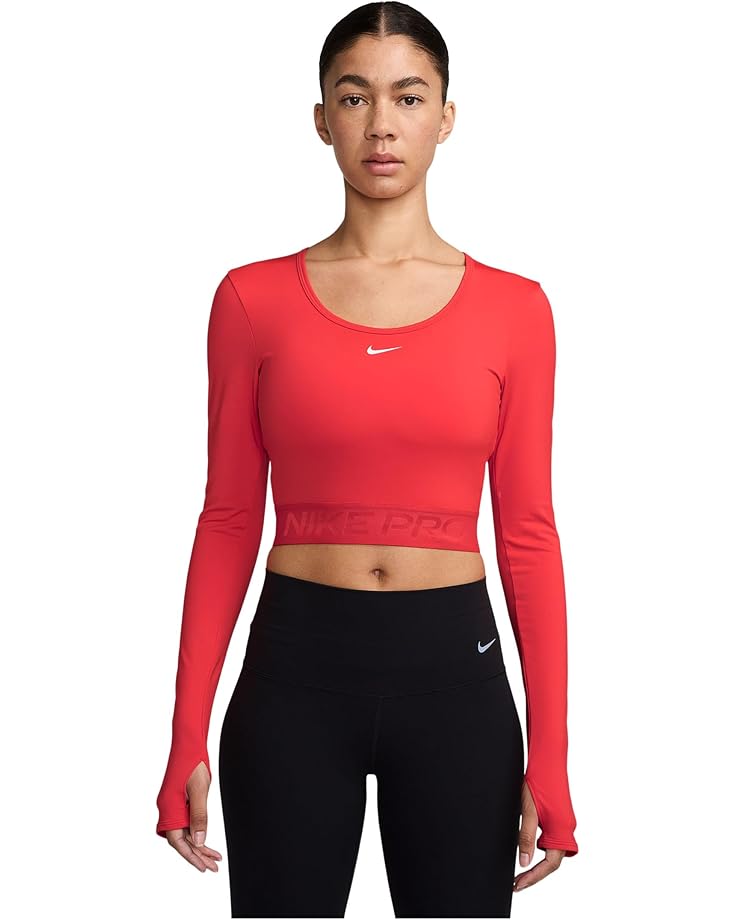 

Топ Nike Pro Dri-fit Cropped Long-sleeve Top, цвет Light Crimson/Ember Glow/White