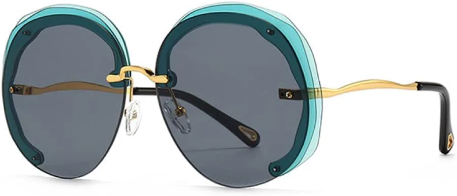 

Большие круглые солнцезащитные очки без оправы для женщин, прозрачные линзы с градиентом цвета "океан", защита от УФ-излучения UV400 для мужчин generic, Cyan Gray