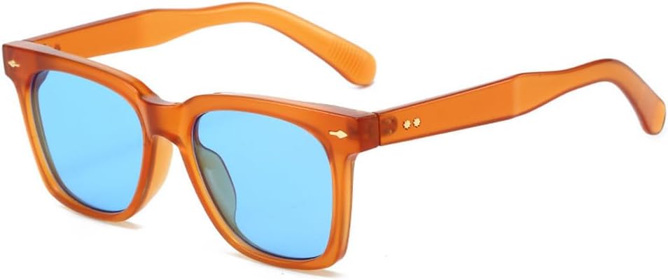 

Модные квадратные солнцезащитные очки конфетных цветов для женщин, ретро-очки с заклепками, трендовые мужские солнцезащитные очки UV400 оранжево-синего цвета WNCKSQ, Orange Blue