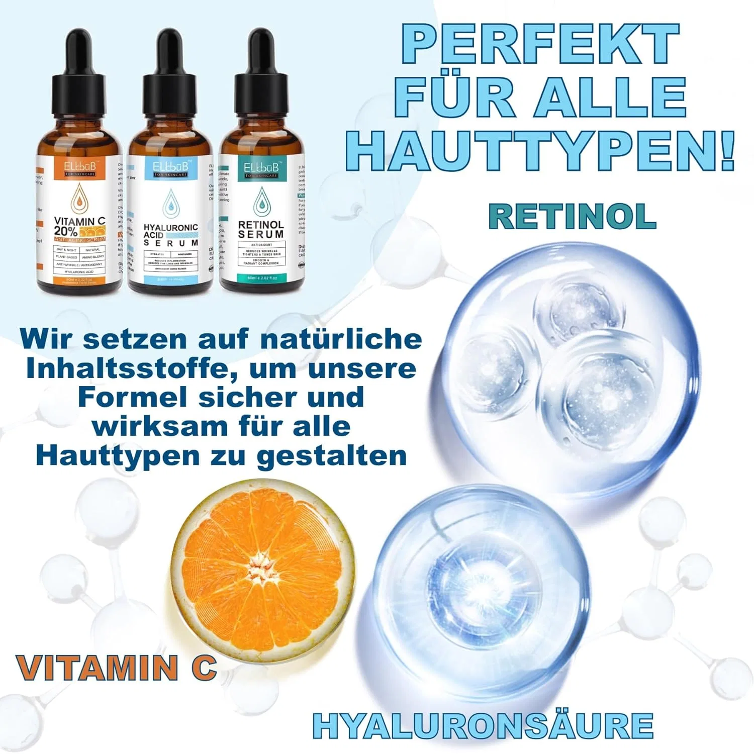 Набор антивозрастных сывороток для лица (3 x 60 мл) от P-Beauty P-Beauty Cosmetic Accessories, Set Vitamin C, Hyaluron, Retinol — фото 4
