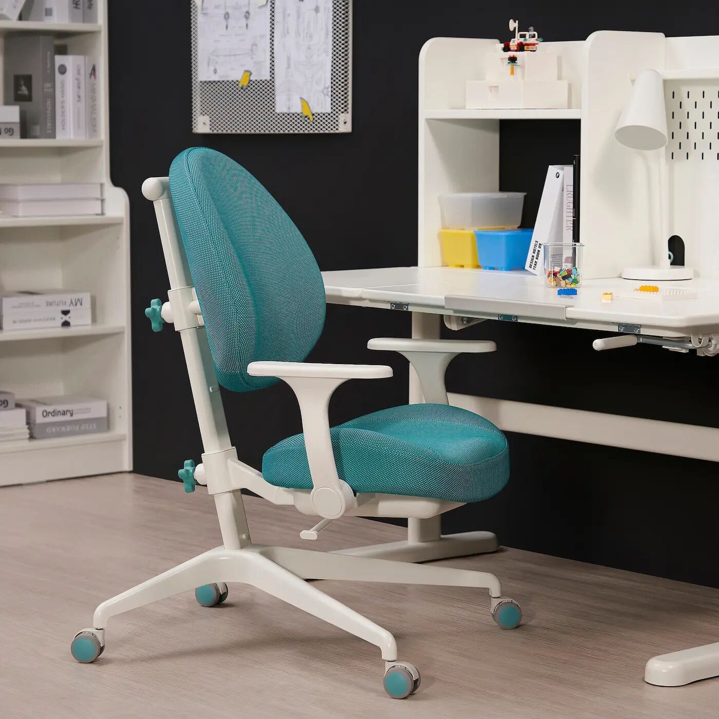 Детский стол+стул с подлокотниками BERGLÄRKA/GUNRIK IKEA, 100x70 см, белый/бирюзовый — фото 4