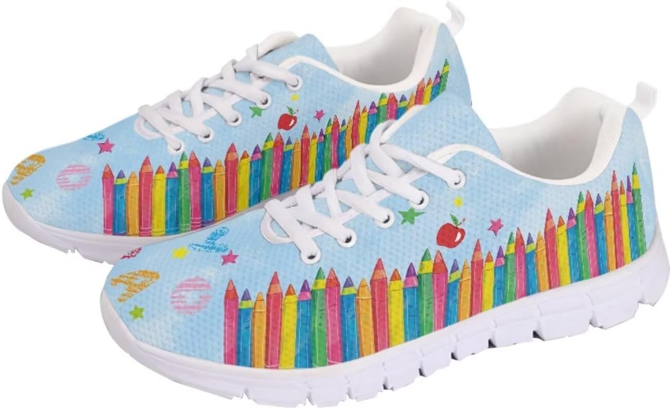 

Кроссовки GETELINSENG Унисекс для бега, легкая спортивная обувь с сеткой, шнуровкой, для тенниса и прогулок, Rainbow Crayons Print