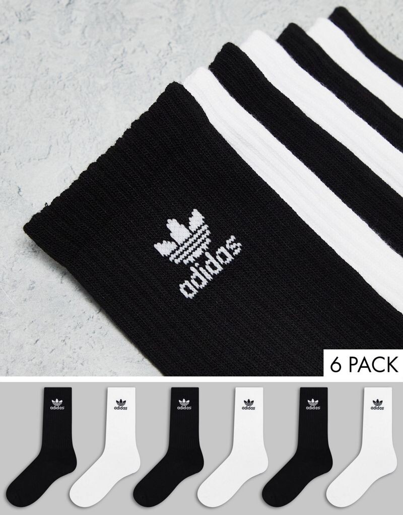 Набор из 6 белых и черных носков adidas Trefoil