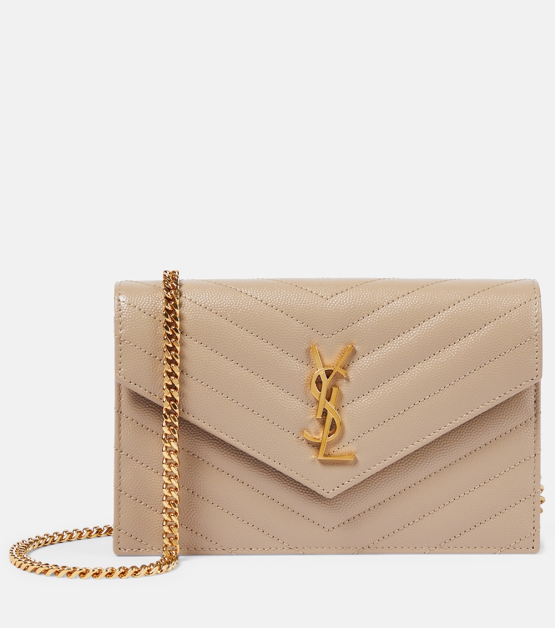 

Кошелек-конверт Cassandre матрасного плетения с цепочкой Saint Laurent, Dark Beige