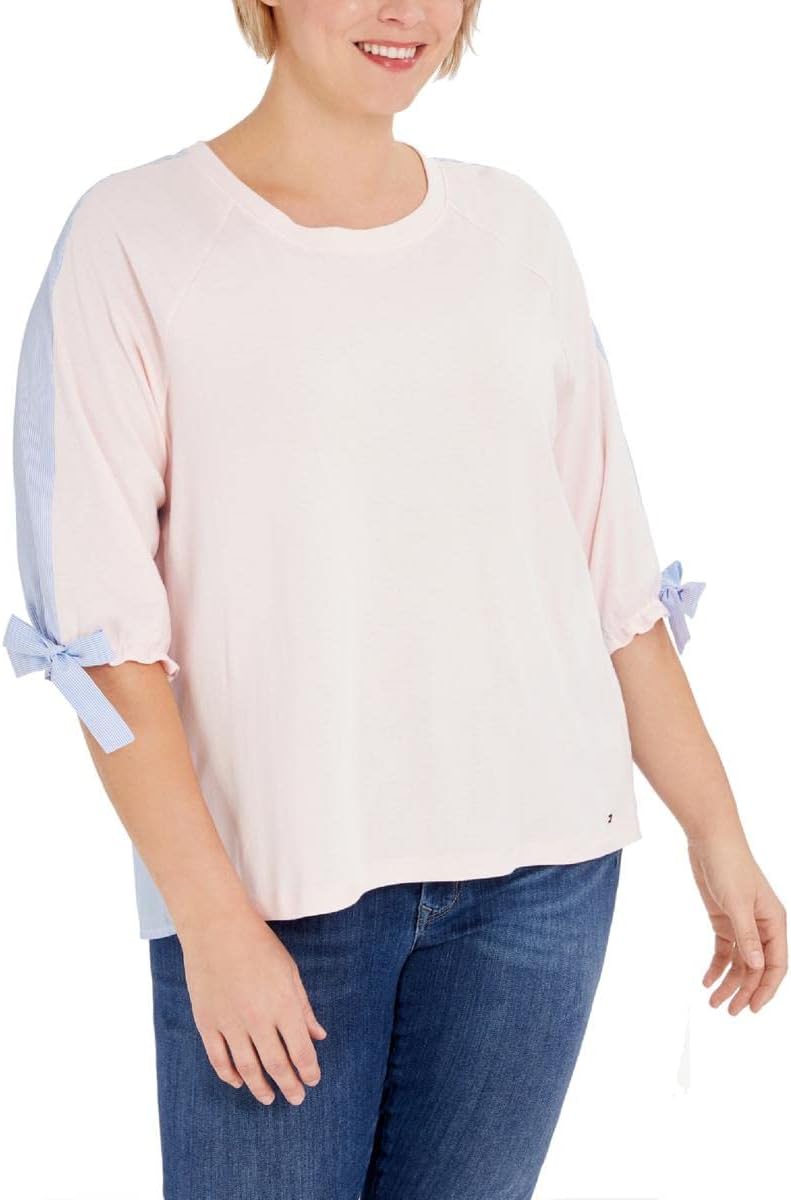 

Женская полосатая блузка с открытыми плечами от Tommy Hilfiger, Ballerina Pink