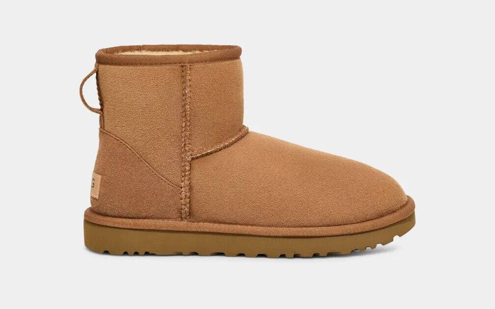 Ugg Classic Mini II 1016222 женские зимние сапоги на размер 10, цвет каштан, из замши Twinface, коричневый