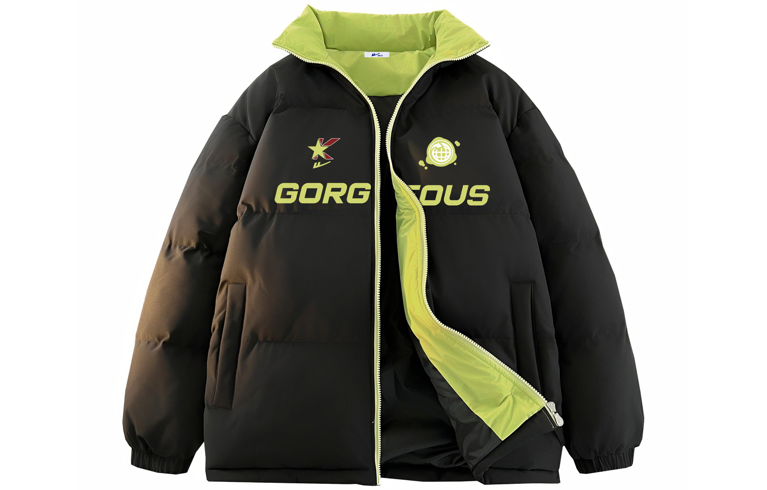 

WARRIOR Пуховик серии "Покоряющий ветер и волны" унисекс, Black/Fruit Green