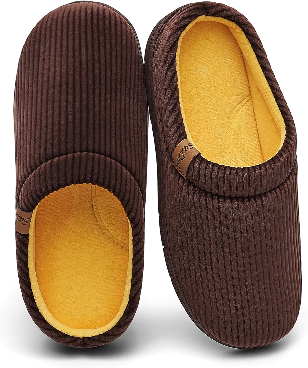 

Мужские двухцветные тапочки с поддержкой свода стопы, с удобной посадкой, теплые домашние тапочки с мемори-пеной, для дома и улицы, дышащие Saduck, желтый