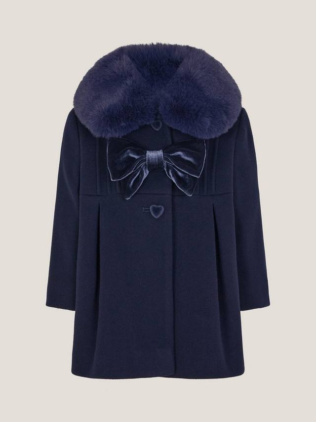 

Детское пальто из искусственного меха с бархатным бантом Monsoon, Navy
