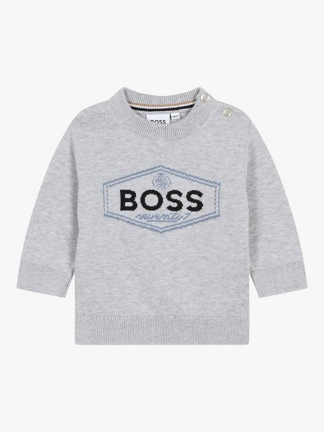 

Хлопковый джемпер с детским логотипом HUGO BOSS, серый