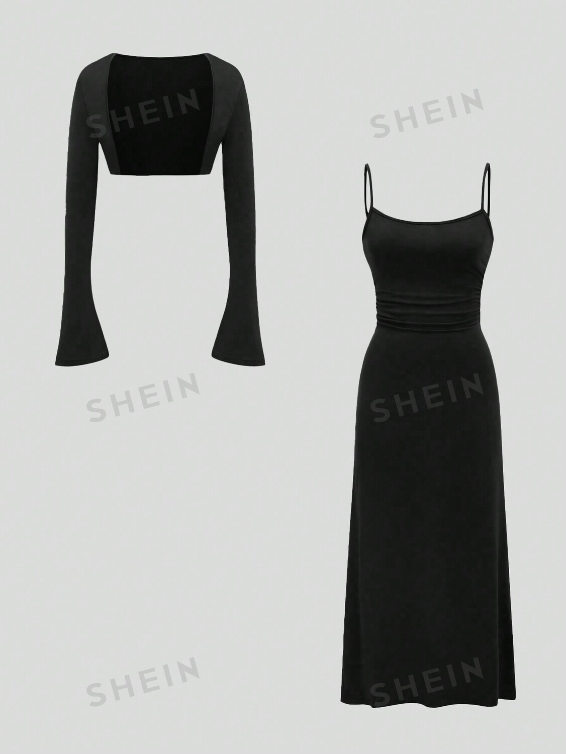 

Платье-комбинация Shein Mod с плиссированной талией, черный