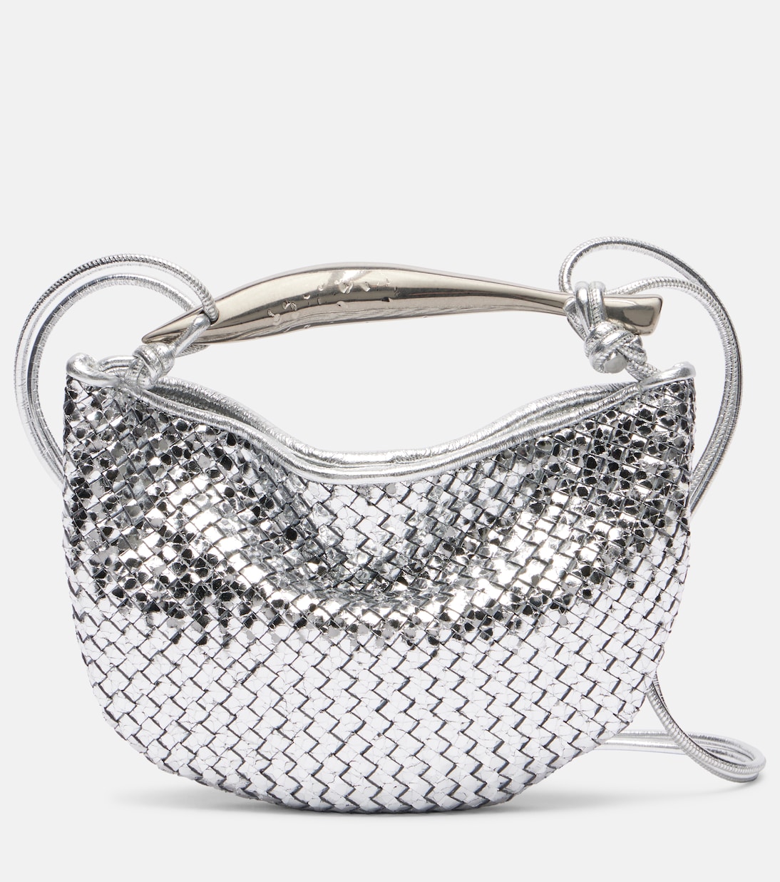 

Сумка через плечо из металлизированной кожи Sardine Baby Intrecciato Bottega Veneta, Silver/Silver