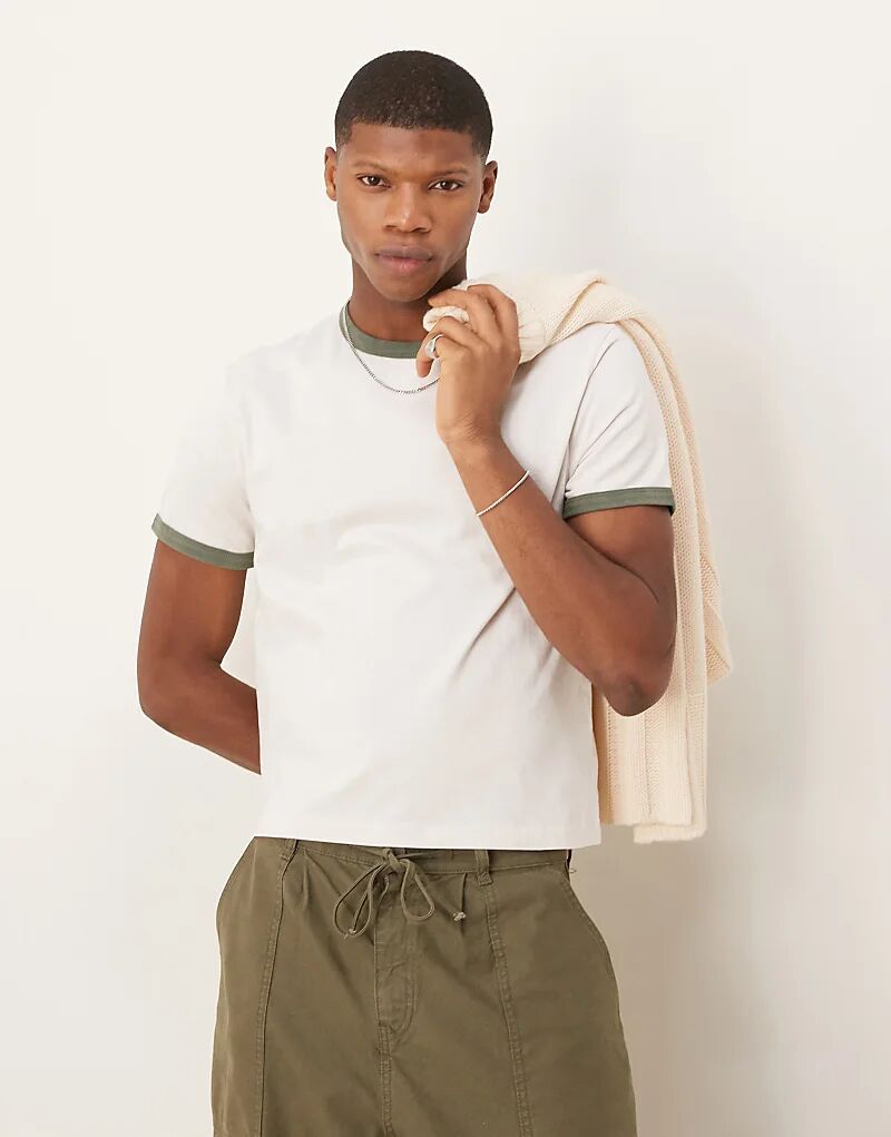 

Футболка Abercombie & Fitch с уменьшенным изображением рингера белого цвета Abercrombie & Fitch