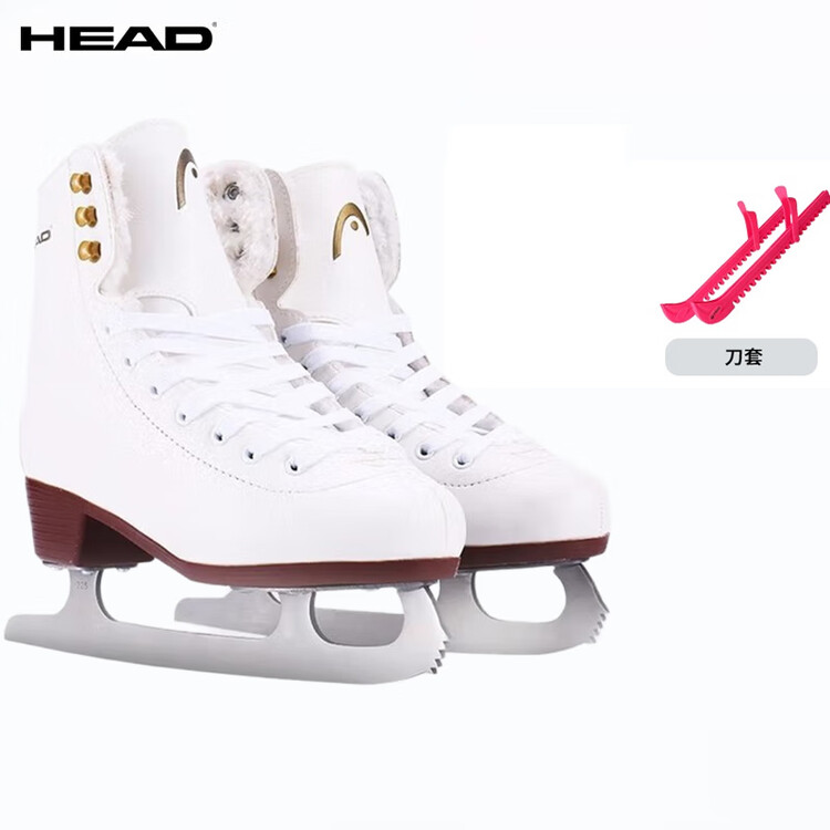 

HEAD Коньки для фигурного катания для начинающих, ледовые коньки для настоящих катков, модель F200 с белой флисовой подкладкой, предварительно заточенные лезвия/коньки + защитные чехлы для лезвий/для ходьбы, размер 34