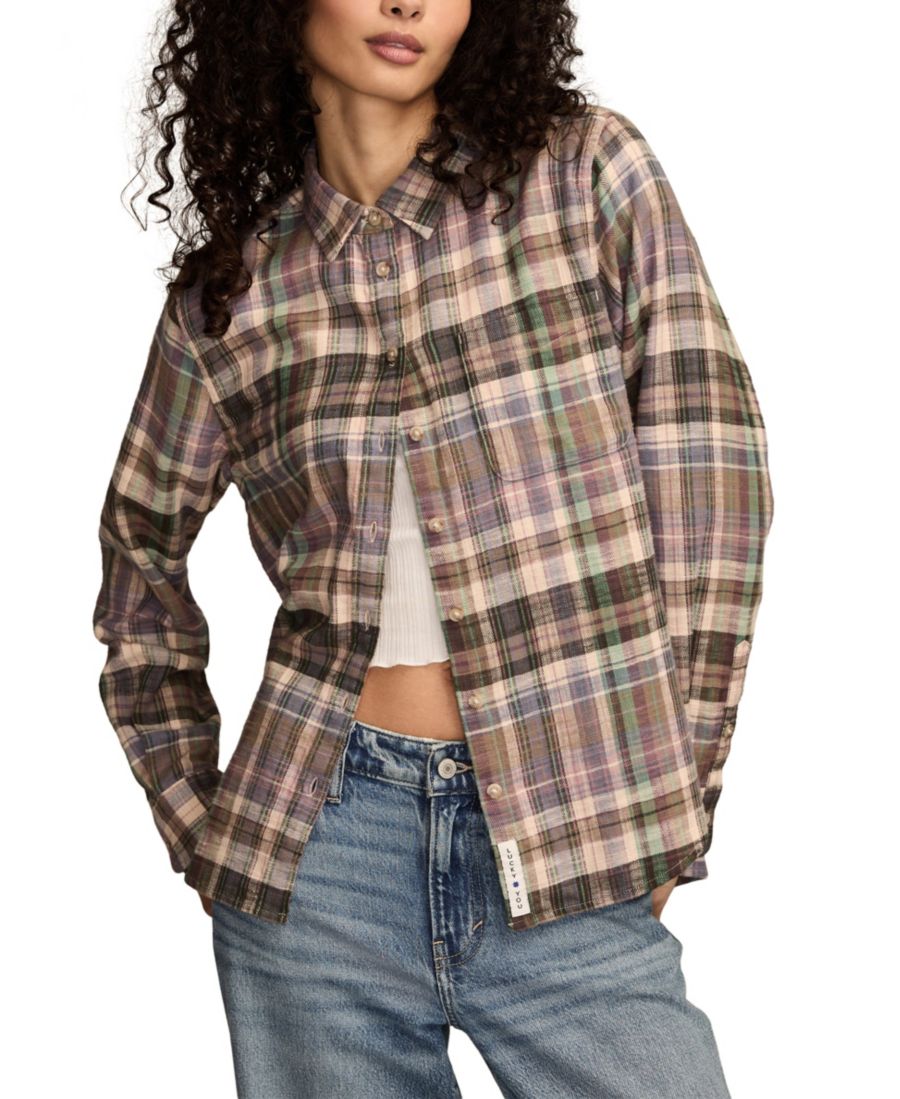 

Женская рубашка в клетку Клайд в стиле бойфренд на пуговицах Lucky Brand, Purple Multi Plaid