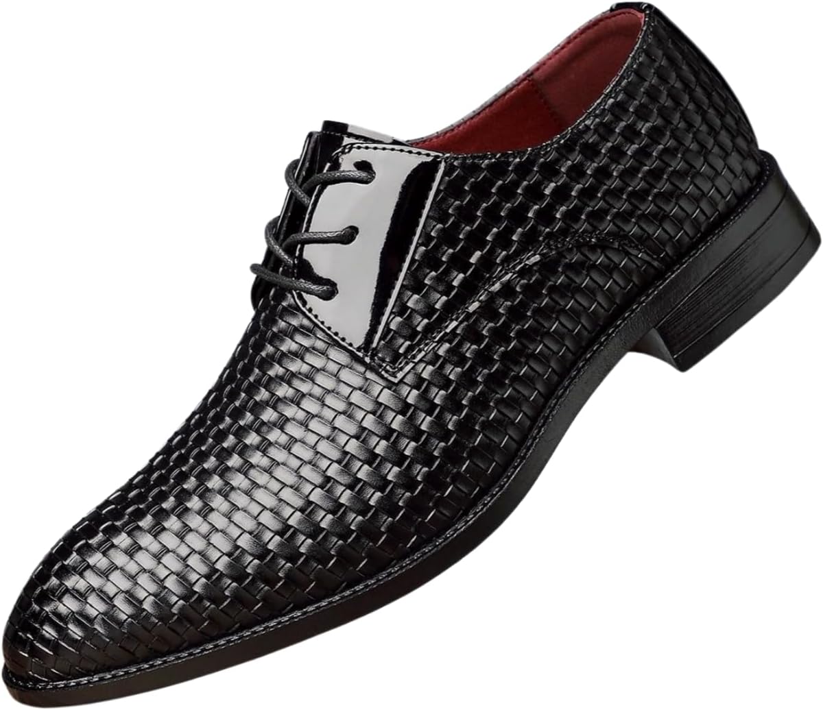 

Мужские плетеные кожаные оксфорды Santimon, дышащие с шнуровкой, формальные деловые туфли, черный