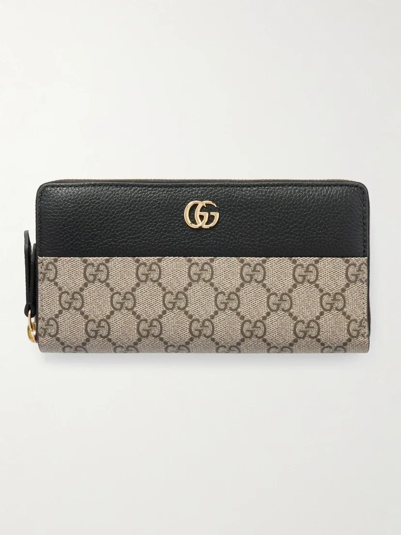 Кошелек Petite Marmont из текстурированной кожи с принтом на канве с покрытием GUCCI, черный