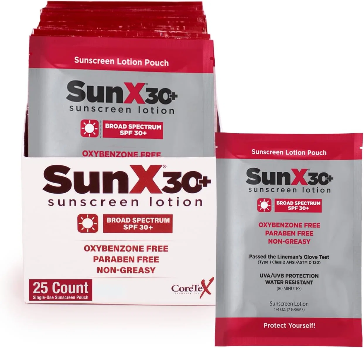 Солнцезащитный крем SPF 30 CoreTex, набор 25 пакетов, 6.25 унций, белый