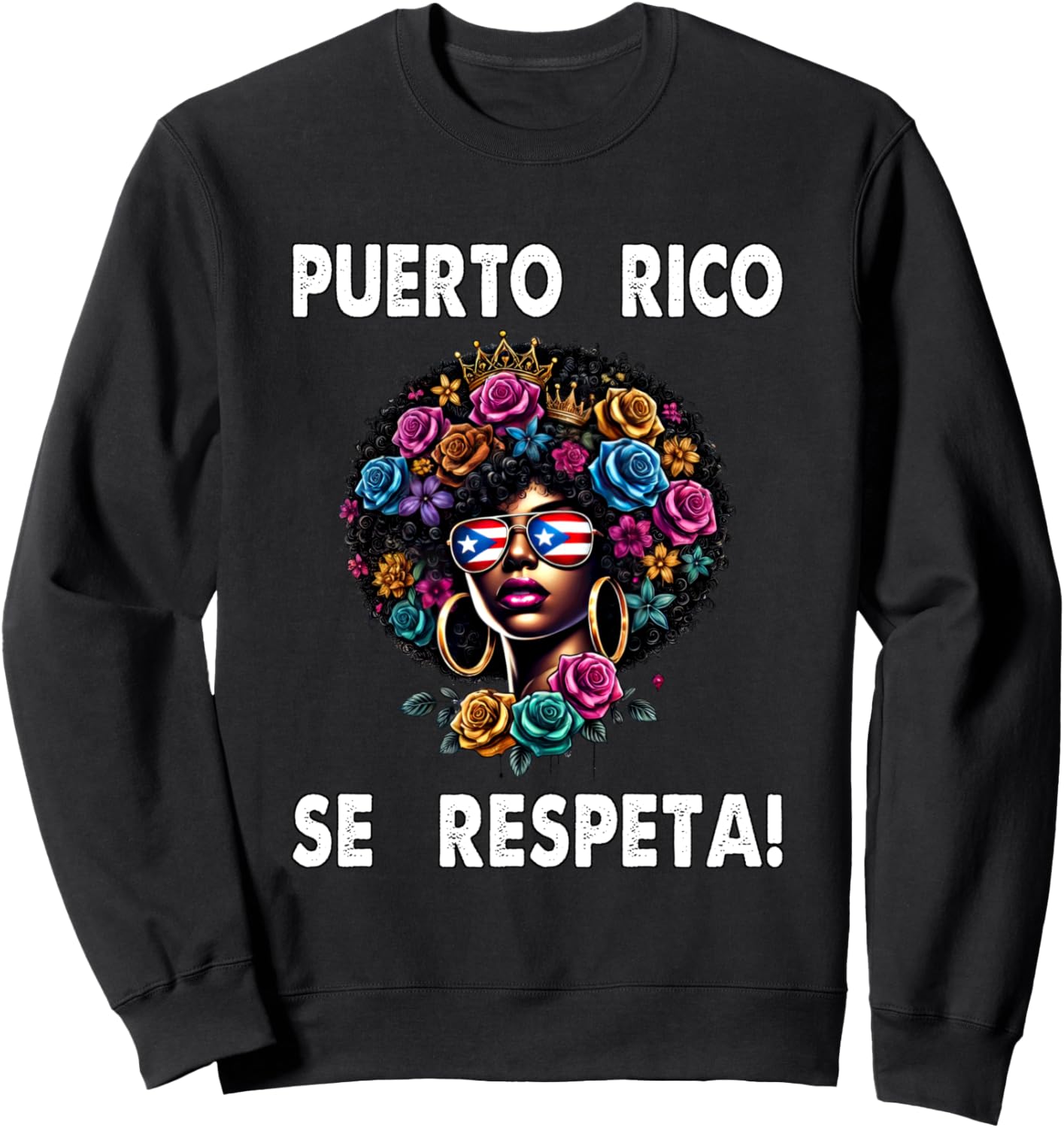 

Толстовка с солнцезащитными очками и цветком Puerto Rico Se Respeta Afro Boricua Puerto Rico Se Respeta Collection, More Here, черный