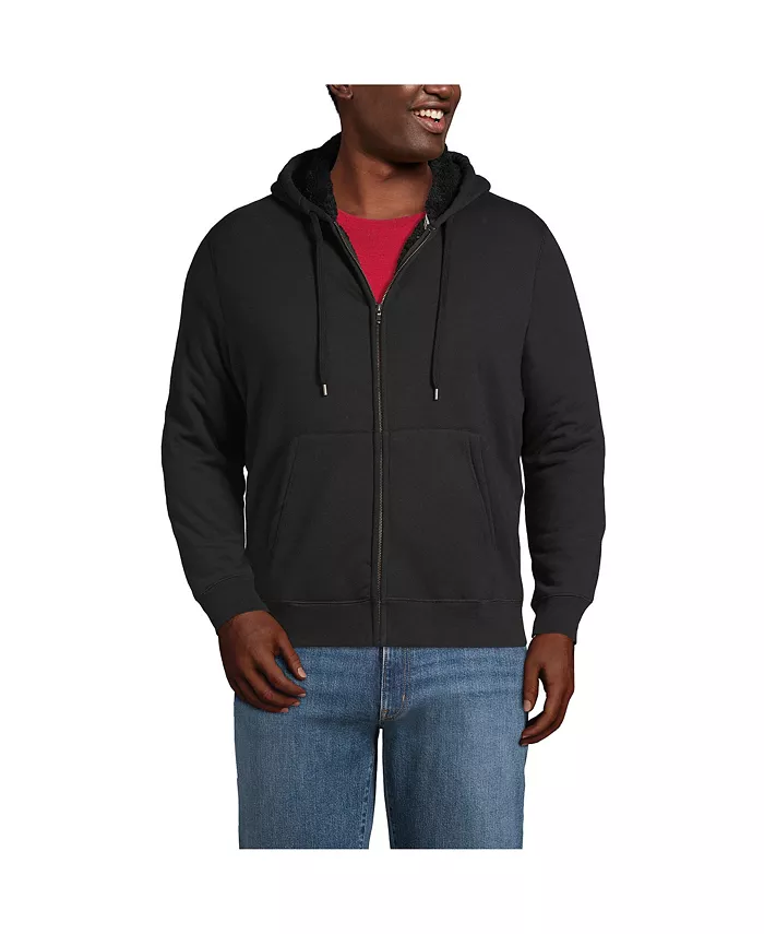 

Большая и высокая утепленная толстовка с капюшоном на молнии Serious Sweats Lands' End, черный