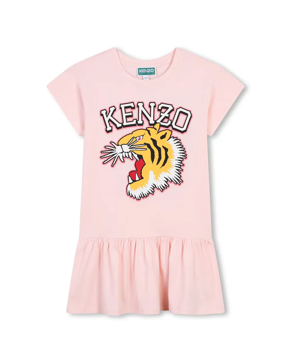 

Платье для девочки из 100% хлопка с короткими рукавами Kenzo Kids, розовый