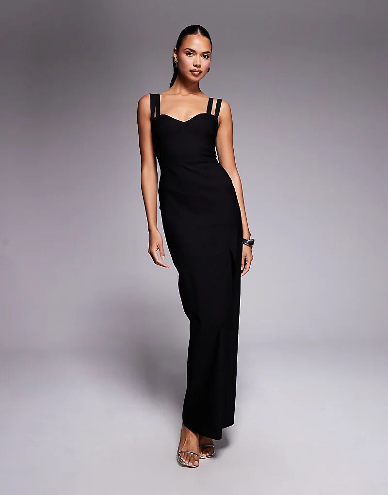 

Платье макси Vesper bengaline с вырезом сердечком на бретелях, черное