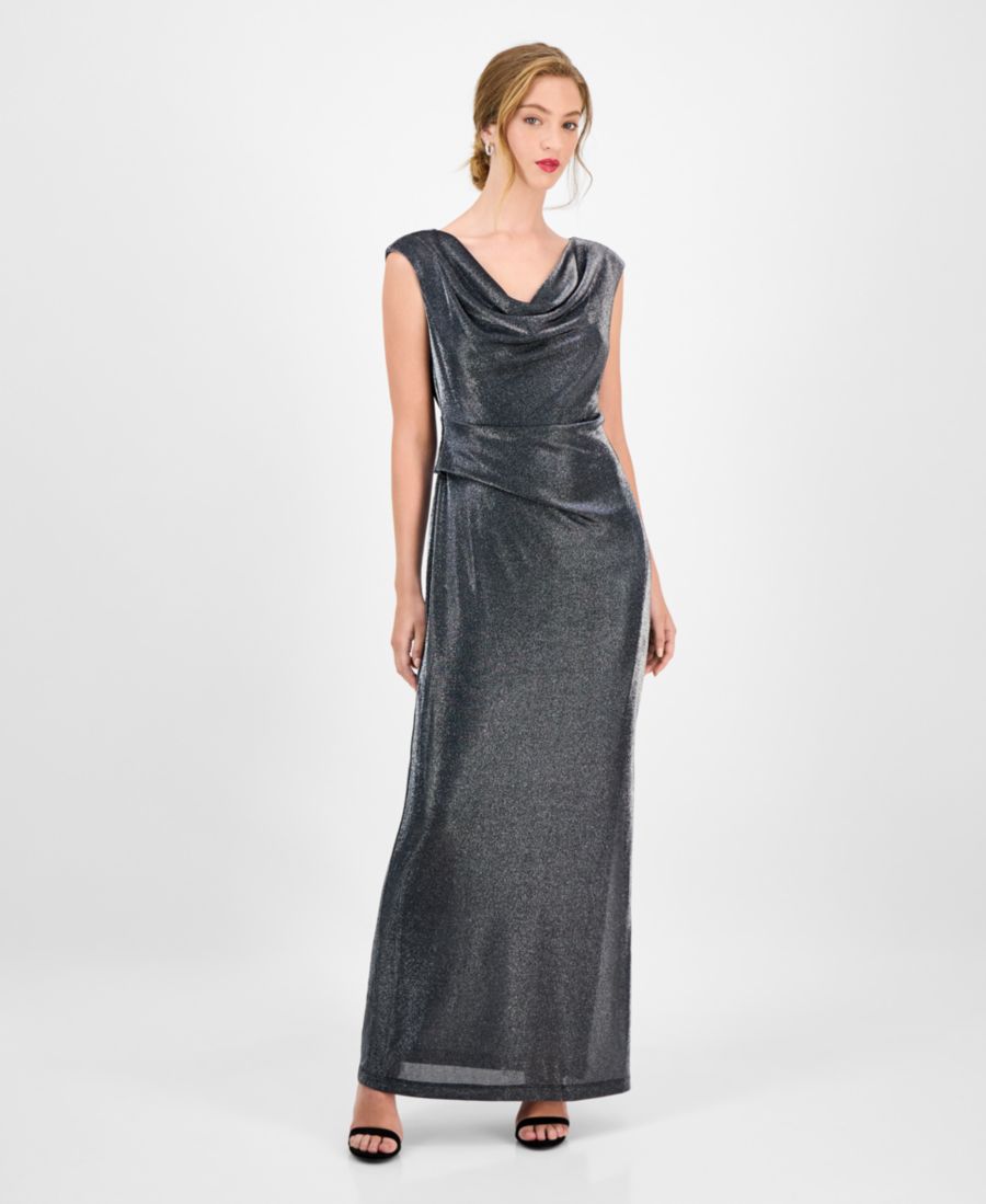 

Женское вязаное платье с драпированным воротником и металлизированной отделкой Connected, SILVER