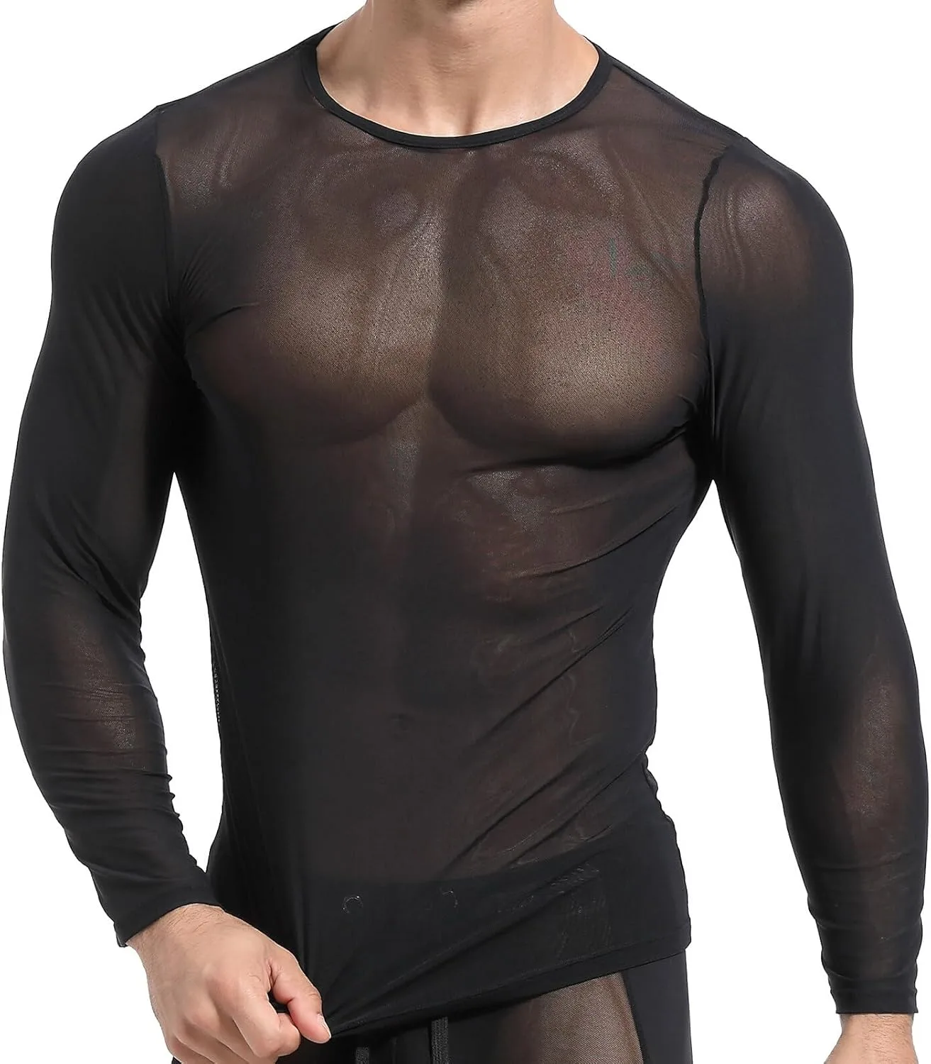 

Мужская футболка Mesh с длинными рукавами и прозрачным эффектом FEOYA