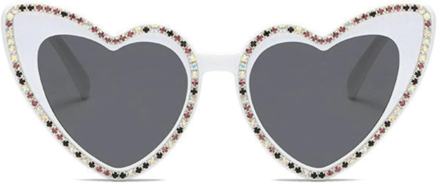 

willochra Милые блестящие солнцезащитные очки в форме сердца со стразами для женщин. Солнцезащитные очки в форме сердца. Оригинальные розовые очки для вечеринки, White Black