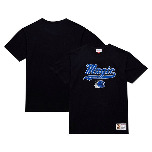 

Мужская черная футболка Orlando Magic Hardwood Classics с фетровым аппликацией Mitchell & Ness