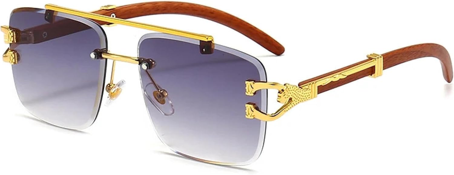 

Солнцезащитные очки для женщин, классические винтажные, без оправы, с рисунком головы леопарда; для мужчин, роскошные, дорожные, деревянные, металлические TVTBBVV, Gray