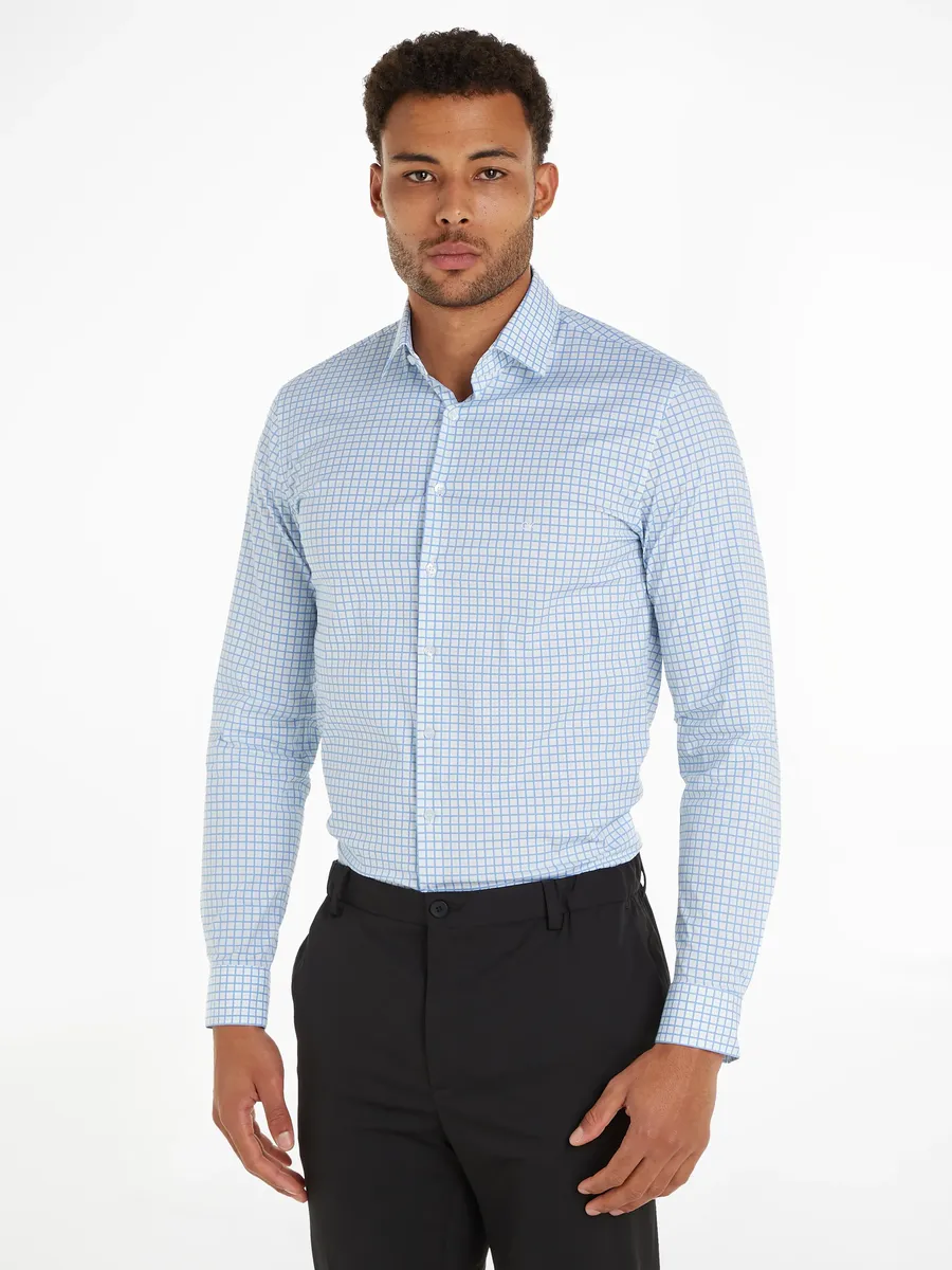 

Рубашка с длинными рукавами Calvin Klein "POPLIN CHECK PRINT SLIM SHIRT", белый