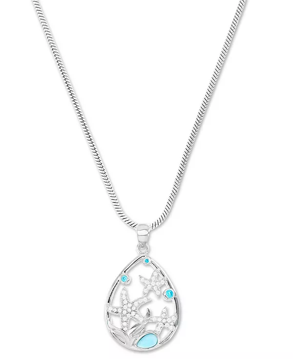 

Ожерелье с подвеской в виде морской звезды, ларимаром и кубическим цирконием, регулируемое, 22 дюйма, из стерлингового серебра Macy'S, larimar