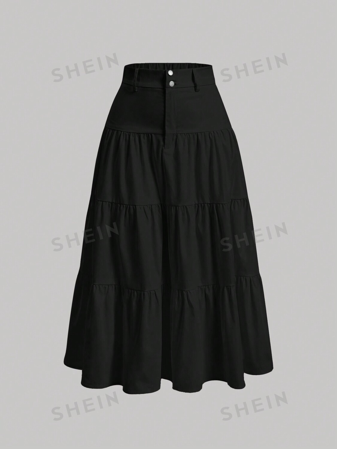

MOD Юбка, однотонная, завышенная талия, оборки/рюши Shein, черный