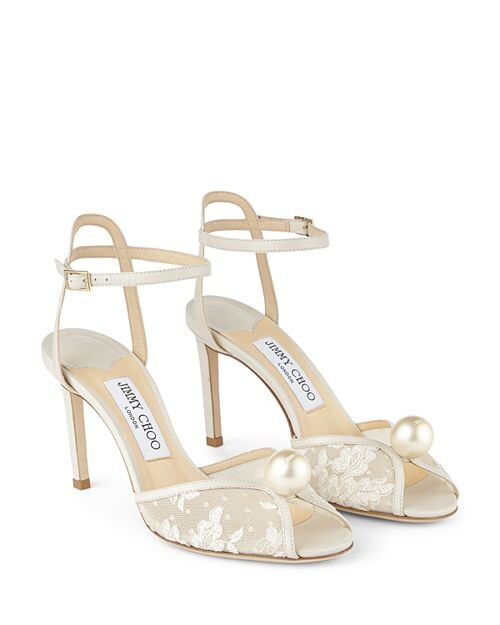 Женские босоножки на высоком каблуке Sacora 85 с ремешком на щиколотке Jimmy Choo, цвет White