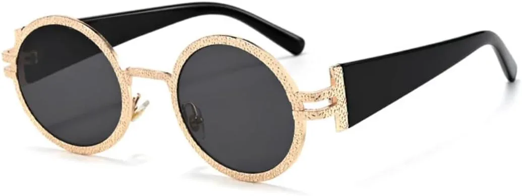 

Круглые солнцезащитные очки в металлической оправе для мужчин и женщин, модные, в стиле панк, стильные, с защитой от УФ-излучения UV400 TVTBBVV, Gold-black