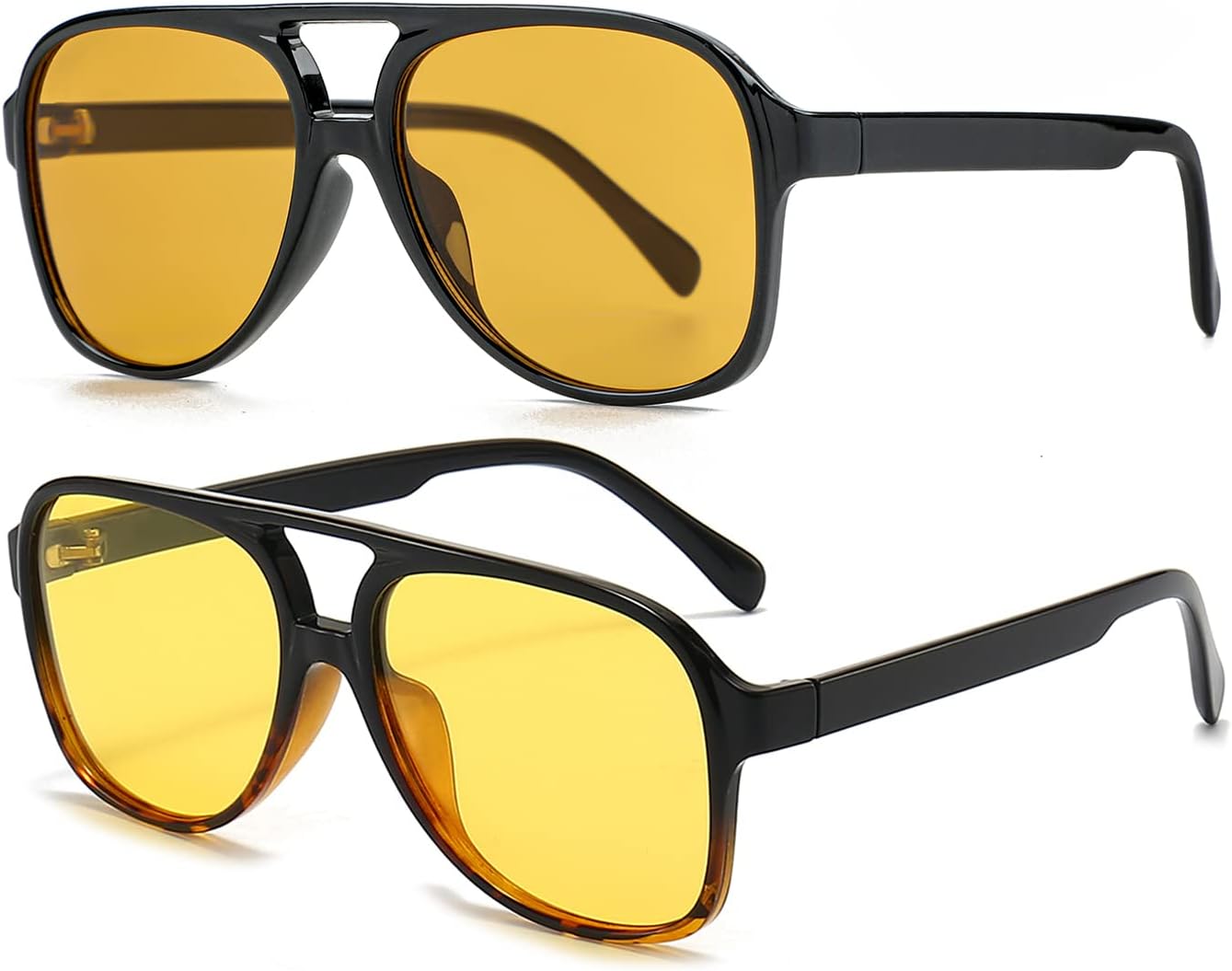 

Поляризованные классические винтажные солнцезащитные очки-авиаторы NIDOVIX для мужчин и женщин, большая оправа, ретро-стиль 70-х годов, Two Pack (Orange + Black&tortoise Frame/Clear Yellow Lens)