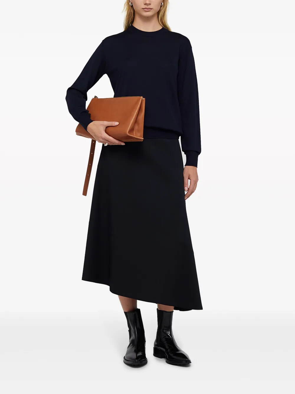 Юбка миди из вирджинской шерсти с асимметричным подолом JIL SANDER, синий — фото 2