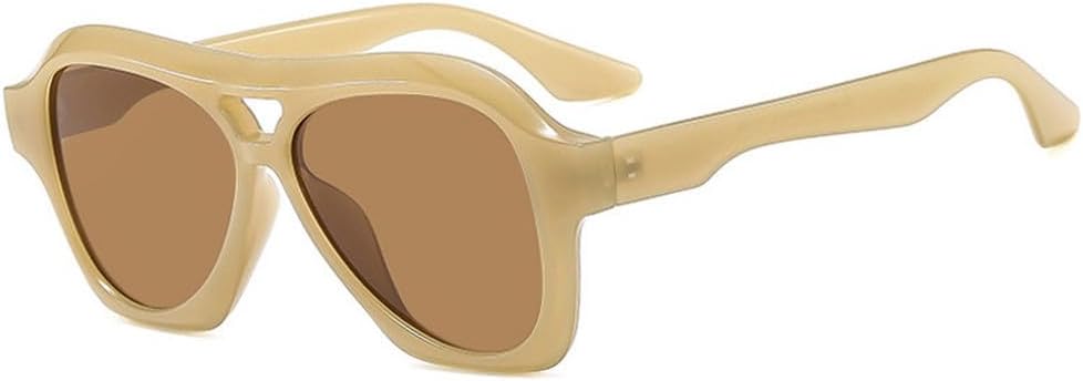 

Модные солнцезащитные очки-пилот с двойной перемычкой, женские, в стиле ретро, ​​с прозрачными линзами, защита от УФ-излучения UV400, мужские, в стиле панк WNCKSQ, Jelly Tea Tea