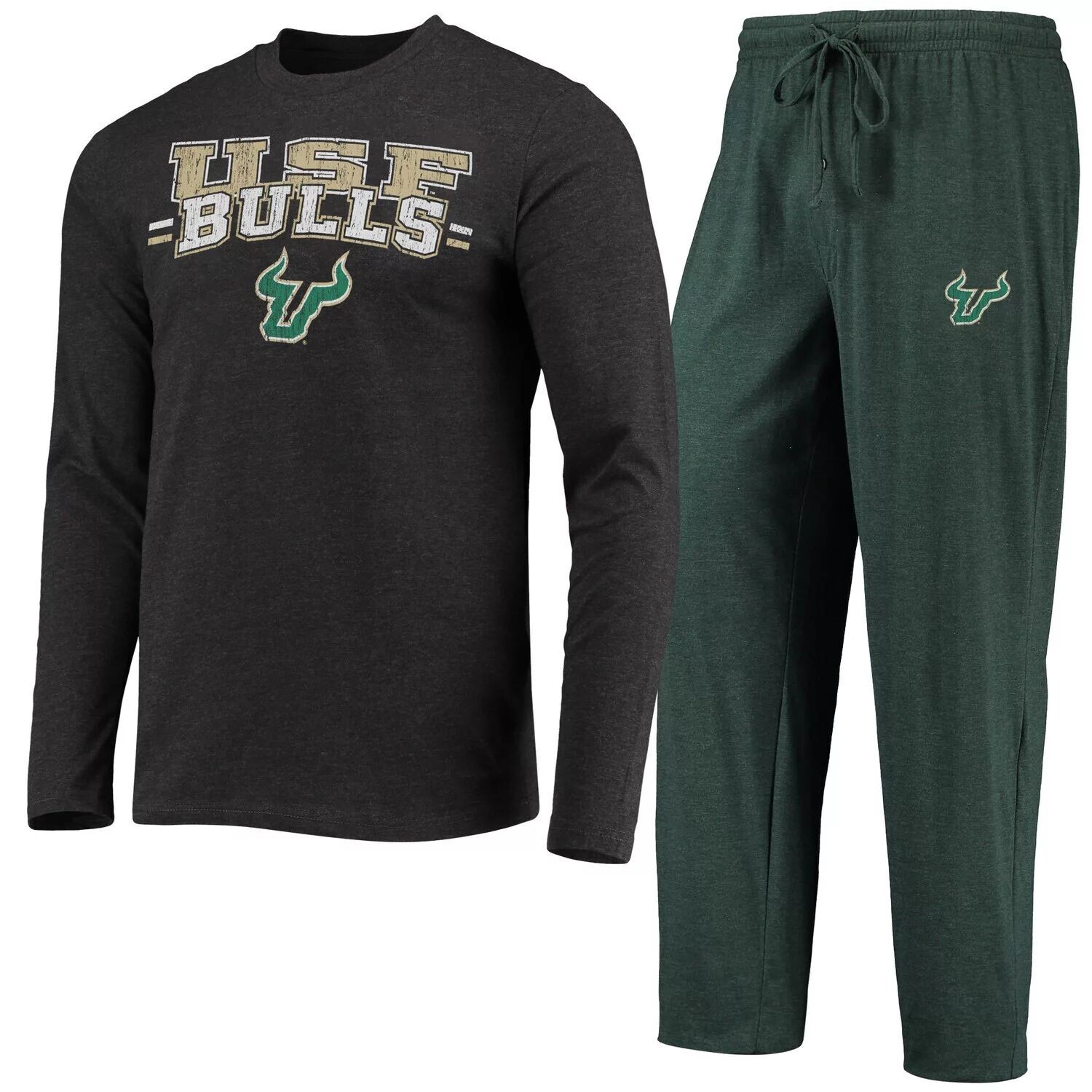 

Мужская футболка Concepts Sport Green/Heared Charcoal South Florida Bulls Meter с длинными рукавами и брюки для сна