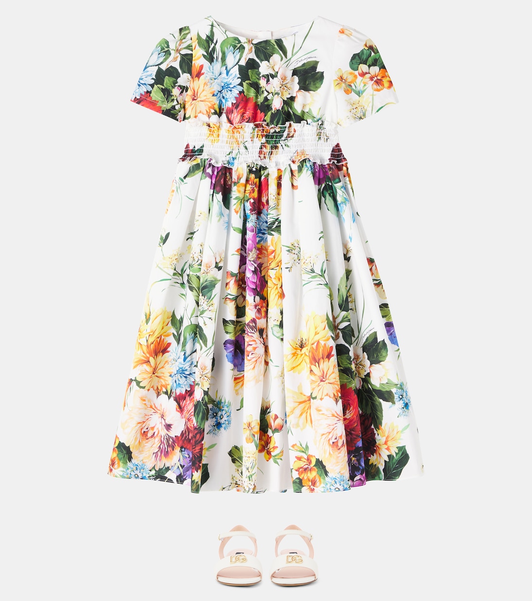 Цветочное платье из хлопкового поплина Dolce&Gabbana Kids, B.Fiori Cret. F.Bco — фото 2