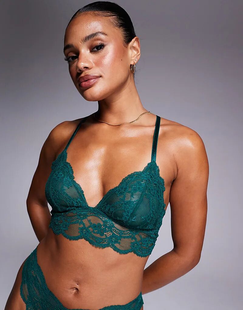 

Длинный кружевной бюстгальтер-бралетт Lola от ASOS DESIGN в цвете «лесной зеленый»
