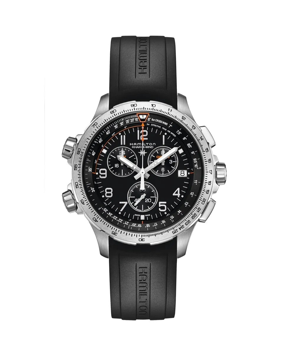 

Мужские часы Khaki Aviation X-Wind Chronograph H77912335 с резиновым ремешком Hamilton, черный