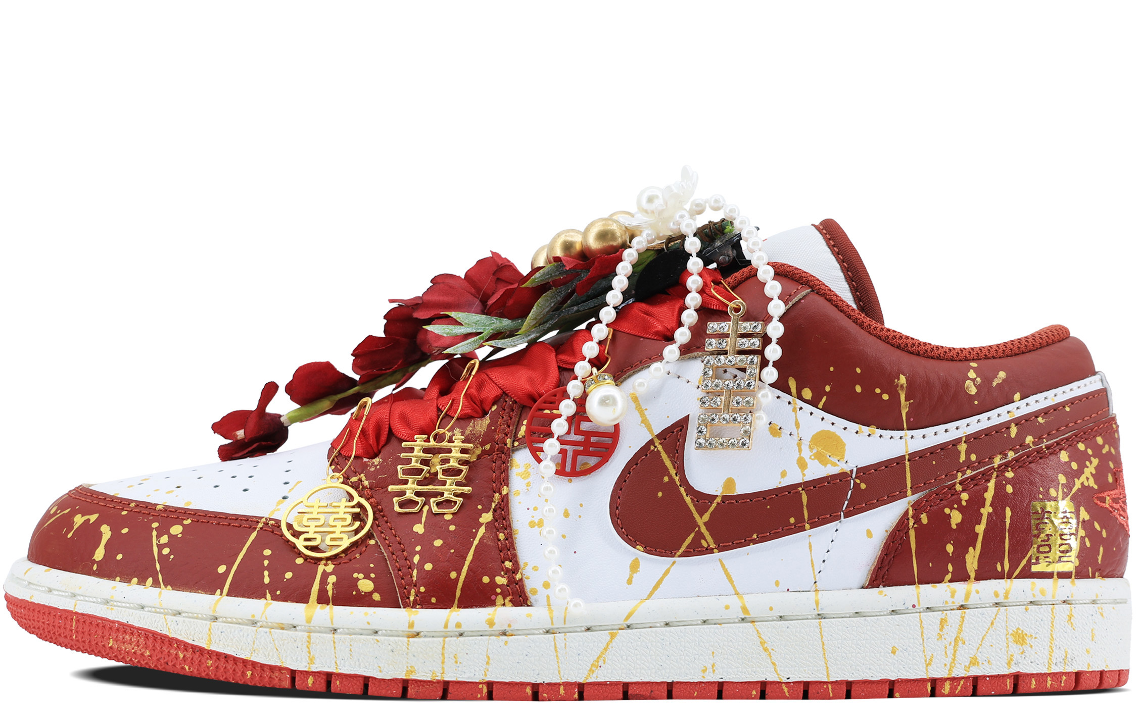 

Кроссовки Air Jordan 1 Vintage Basketball Shoes Women's Low-top Red/Gold/White, цвет Xiuhong