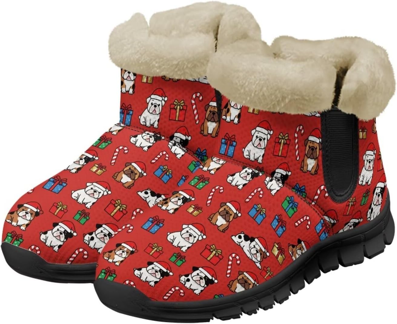 

Зимние ботинки Noprint для женщин и мужчин, снегоступы с меховой подкладкой, зимние туфли на липучке, ботильоны для прогулок на улице Noprintge, Christmas Dogs
