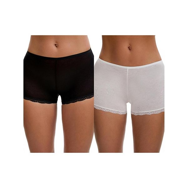 

2 пары женских бесшовных слип-шорт из айс шелка с кружевной отделкой под платья Inspire Chic, White B Black B