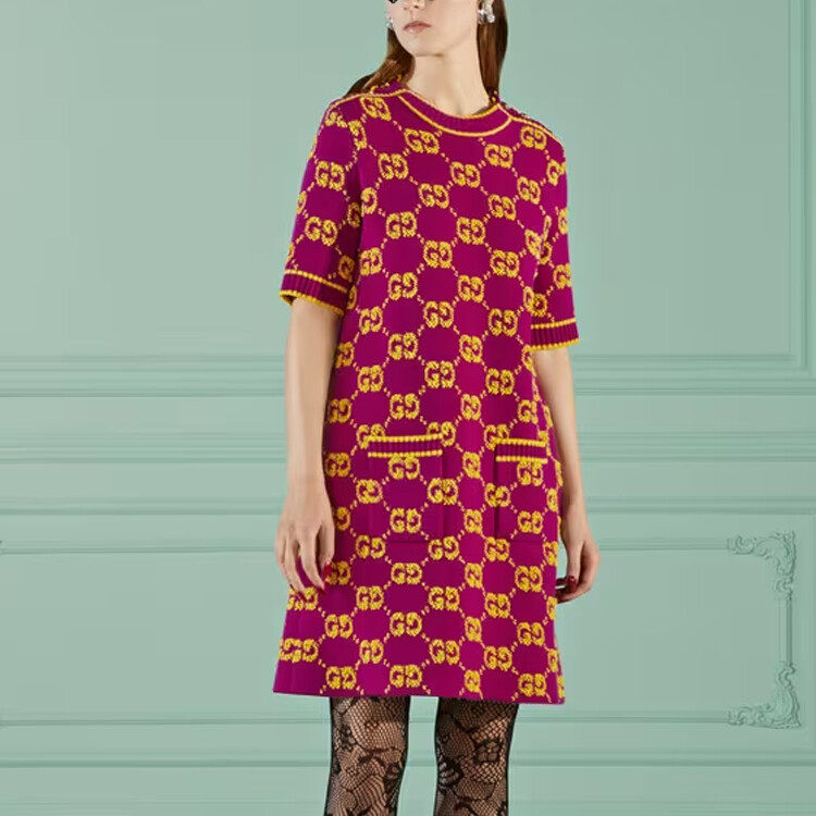 Платье Gucci с короткими рукавами, фиолетовый — фото 4